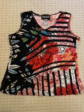 Appliqué 100% Cotton Tank with Red & Pink Blooms